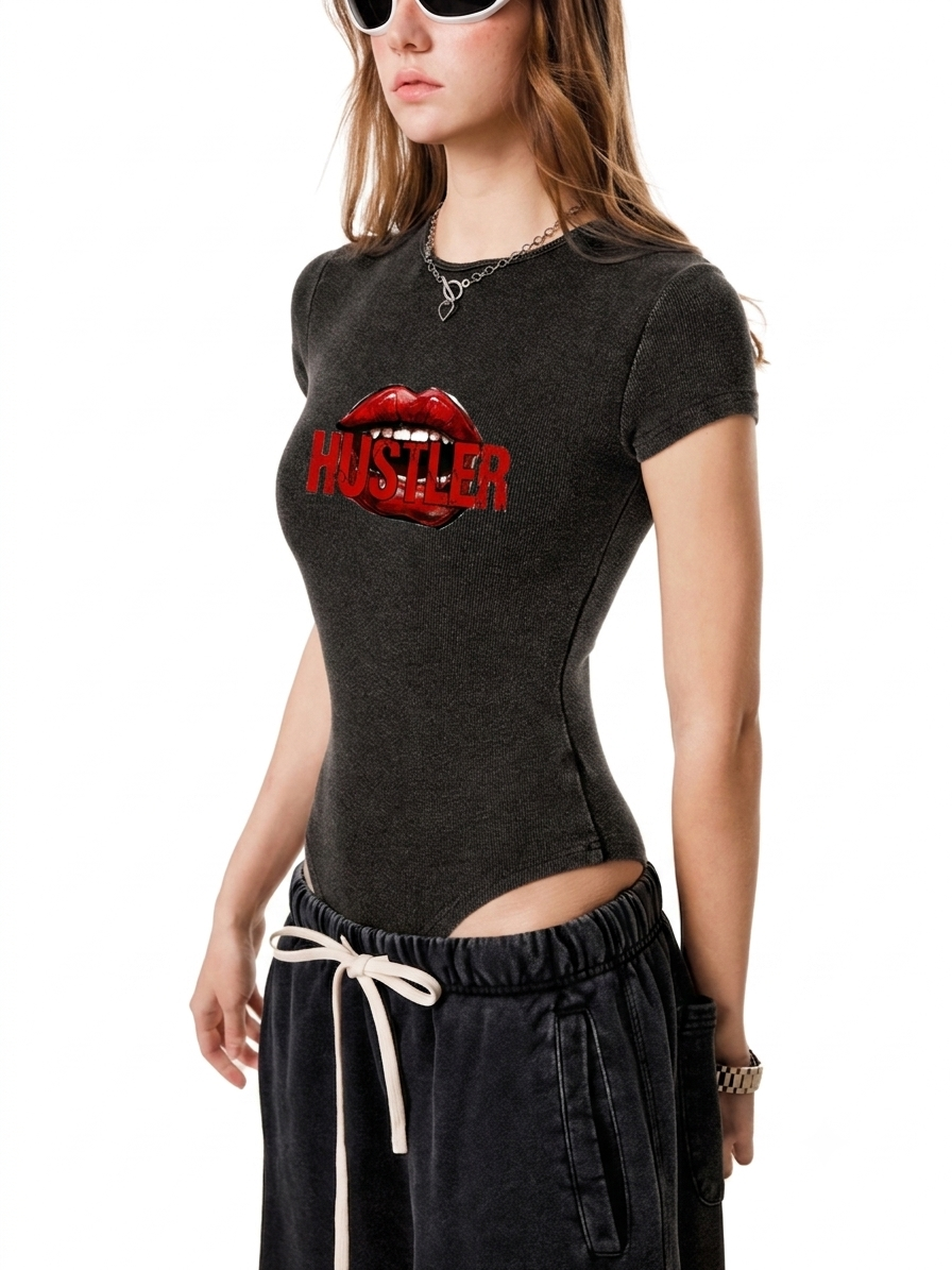 Women's Mineral Wash Crewneck Bodysuit HUSTLER