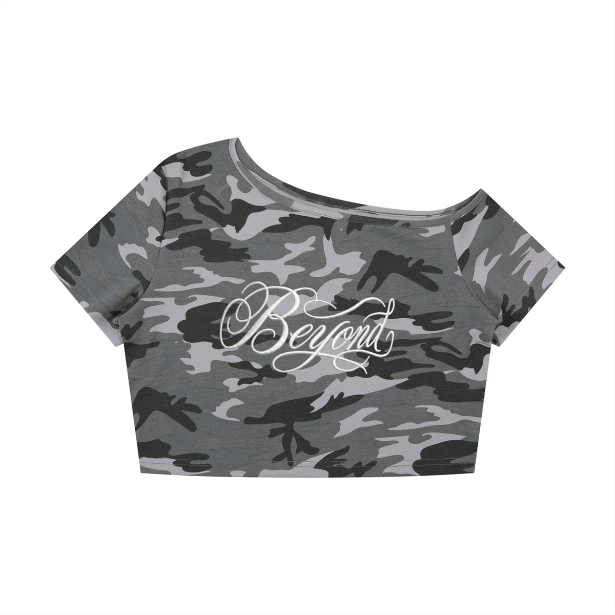 Women's Camo Off-Shoulder Crop T-Shirt