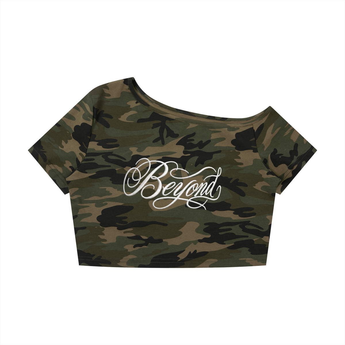 Women's Camo Off-Shoulder Crop T-Shirt