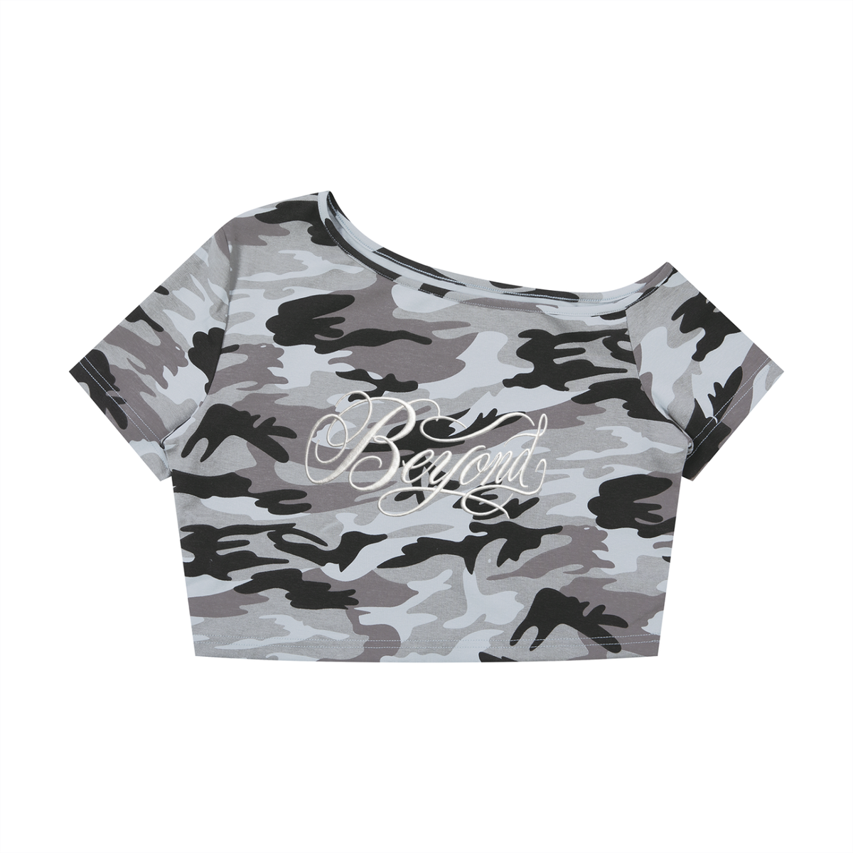 Women's Camo Off-Shoulder Crop T-Shirt