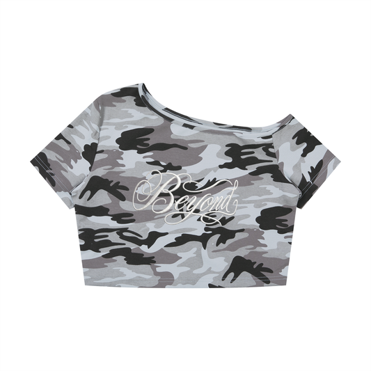 Women's Camo Off-Shoulder Crop T-Shirt