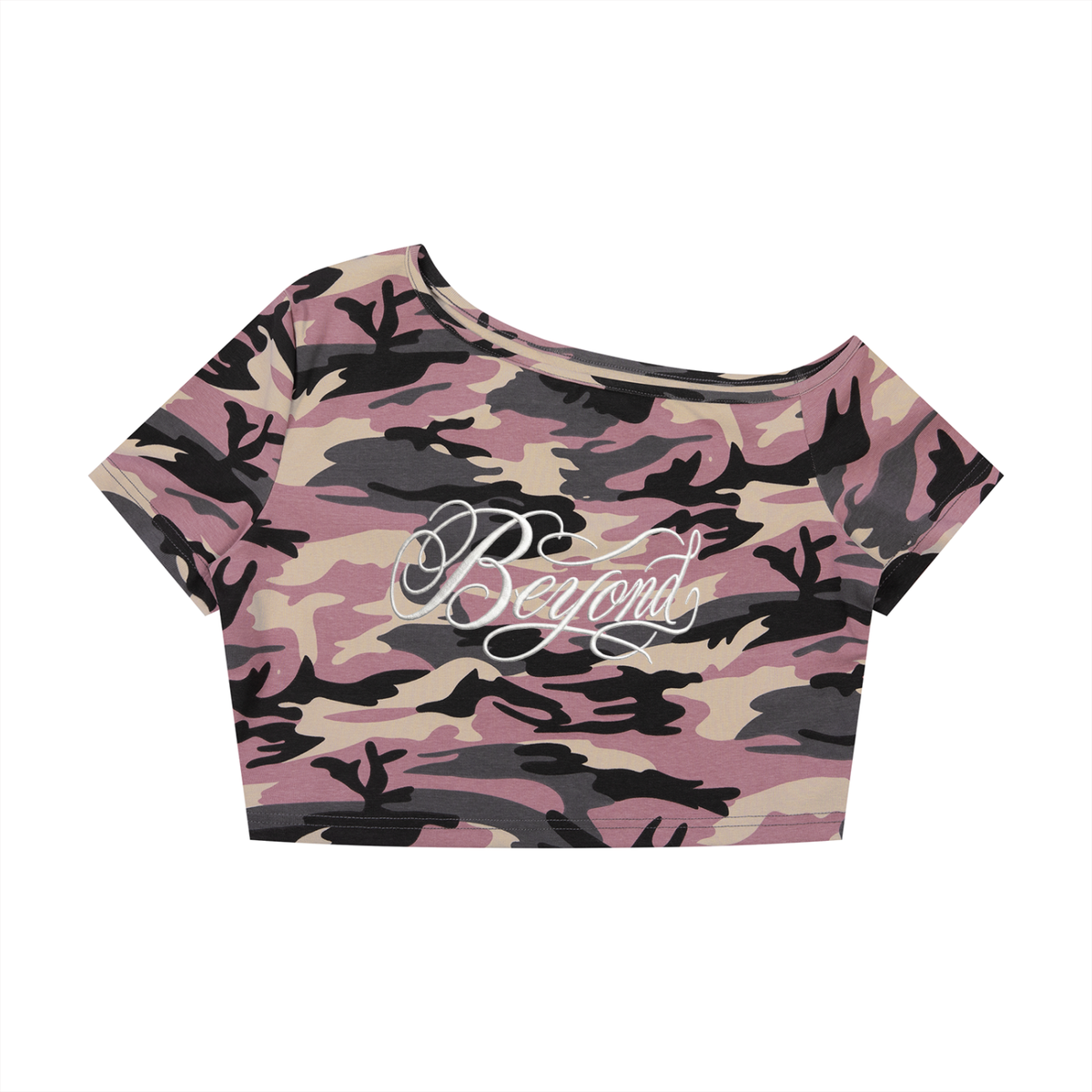 Women's Camo Off-Shoulder Crop T-Shirt