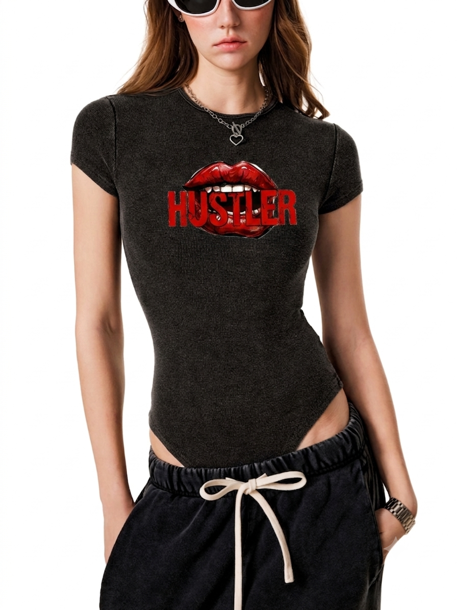 Women's Mineral Wash Crewneck Bodysuit HUSTLER
