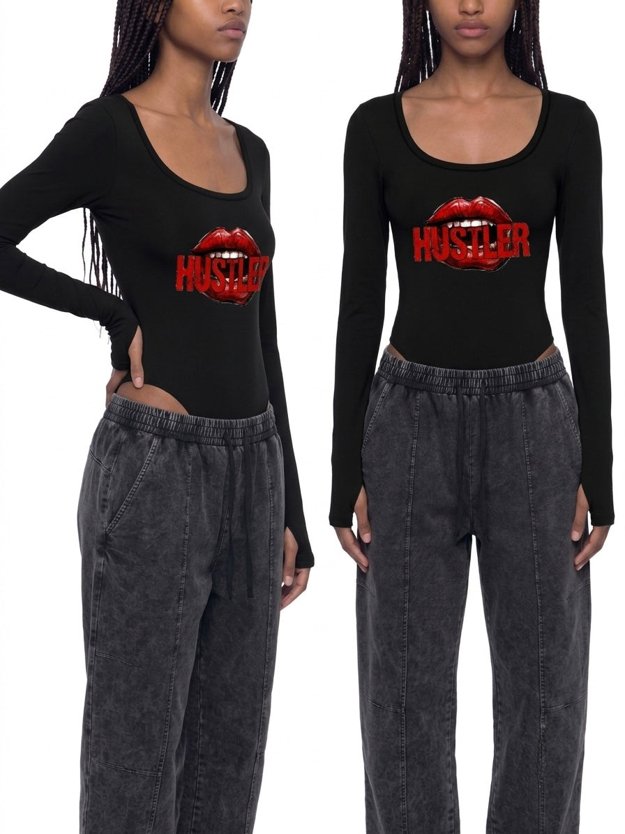 Women's Tight Long Sleeve Bodysuit HUSTLER